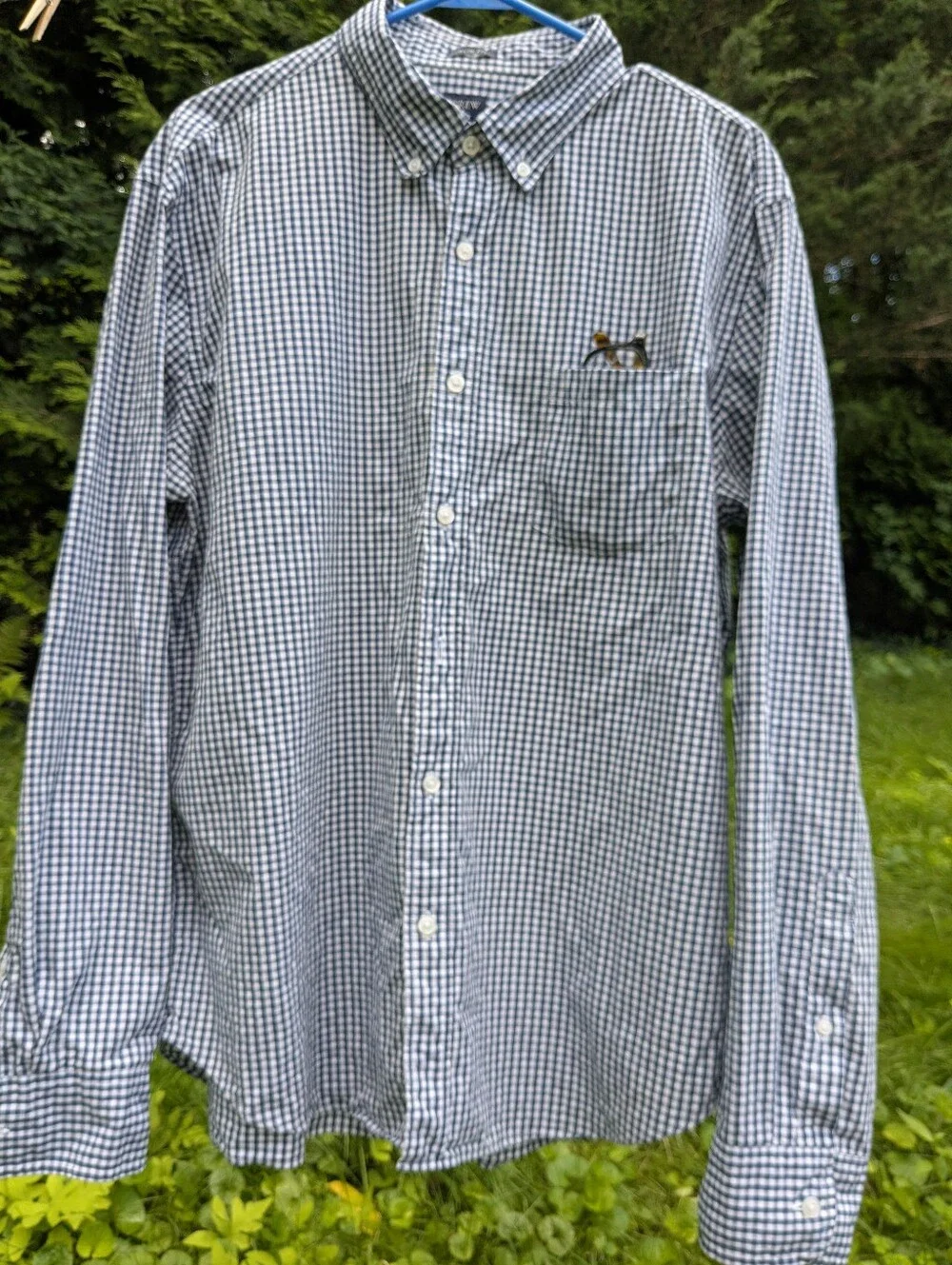 J. Crew Blue and White Gingham XL Button-Down Shirt